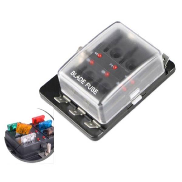 DTS - New Automotive Mini Blade Fuse Holder Box 6-Circuit Fuse Block - LED Illuminated