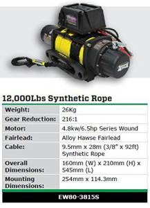 Dobinsons - Dobinsons 12V Electric Winch - 12,000 LBS Capacity with Synthetic Rope, Hawse Fairlead and Remote Control(EW80-3815S) - Image 4